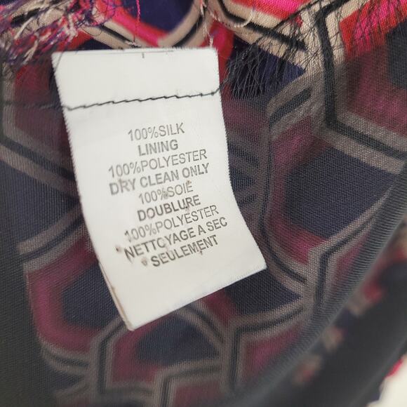 Trina Turk 100% silk blue geometric print elastic bubble hem blouse office retro - Picture 7 of 10